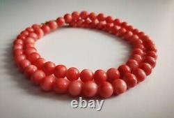 Vintage Graduated Round Beads of Angel Skin Pink Salmon Corals Necklace