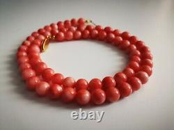 Vintage Graduated Round Beads of Angel Skin Pink Salmon Corals Necklace