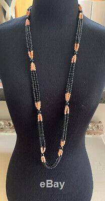Vintage H Stern Beaded Black And Coral 17 Necklace