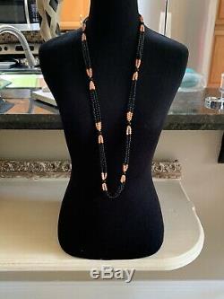 Vintage H Stern Beaded Black And Coral 17 Necklace