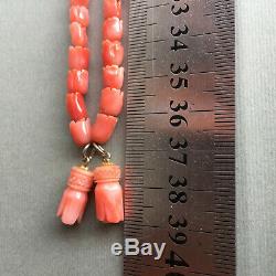 Vintage Hand Carved Natural Angel Skin Coral Graduated Beads Necklace Pendant
