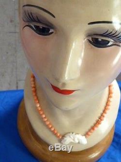 Vintage Hand Strung Angel Skin Coral Beaded And Carved Coral Center Necklace 14k