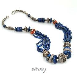Vintage, Handmade Necklace, Silver. 835, Lapis Lazuli, Red Coral, 54cm / 21.25In