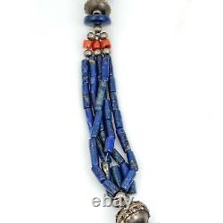 Vintage, Handmade Necklace, Silver. 835, Lapis Lazuli, Red Coral, 54cm / 21.25In