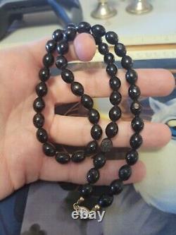 Vintage Hawaiian Black Coral Bead Necklace Gold Filled Clasp