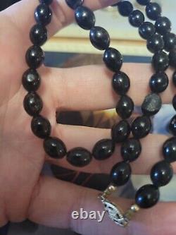 Vintage Hawaiian Black Coral Bead Necklace Gold Filled Clasp