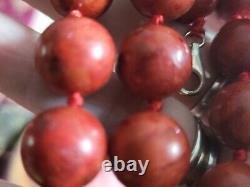 Vintage Heavy Red Coral Bead Necklace 925 Sterling Silver Clasp Hand Knotted 30