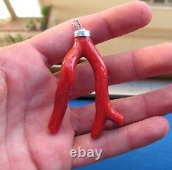 Vintage Huge Coral Red + Branch Necklace Italy