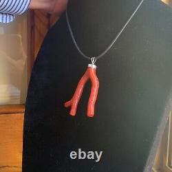 Vintage Huge Coral Red + Branch Necklace Italy