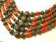 Vintage Indian Ethnic Silver Bib Spice Red Coral Bead 5 Strand Necklace 11i 16