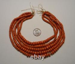 Vintage Italian 5-strand Graduated Orange Coral Bead Necklace 70.5g AS IS