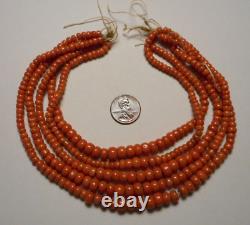 Vintage Italian 5-strand Graduated Orange Coral Bead Necklace 70.5g AS IS