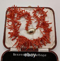 Vintage Italian Natural Red Branch Coral Necklace Beautiful Long Branches 67g