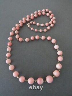 Vintage Italian Salmon Coral 14ct 14k Gold Necklace