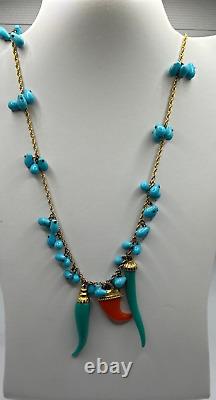 Vintage Kenneth Lane Faux Turquoise Necklace Faux Coral & Turq Dangles JCS