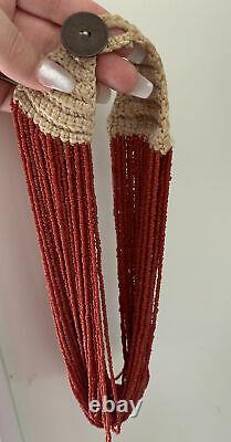 Vintage Konyak Naga Red Coral Seed Beads Multi Strand 40 Necklace Rare
