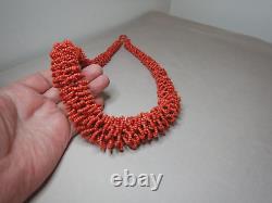 Vintage Large Heavy Red Coral Beaded Tribal Style Necklace
