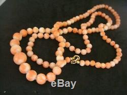 Vintage Large Natural Chinese Angel Skin Coral Beads Necklace 34 Ins 52 Grams