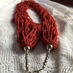 Vintage Long Coral Multi-Strand Seed Bead Necklace Heavy Statement Necklace 260g