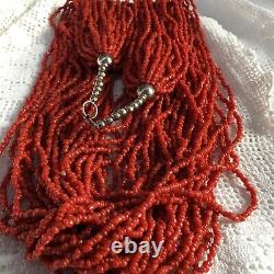 Vintage Long Coral Multi-Strand Seed Bead Necklace Heavy Statement Necklace 260g