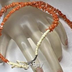 Vintage Long Natural Salmon Branch Coral Graduated Bead Necklace