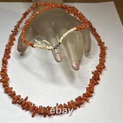 Vintage Long Natural Salmon Branch Coral Graduated Bead Necklace