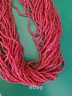 Vintage Massive Huge Multi Strand Natural Red Coral Seed Beads Necklace