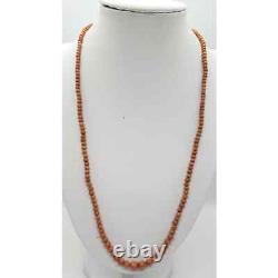 Vintage Mediterranean Natural Orange Coral Bead Necklace Sterling Silver Clasp