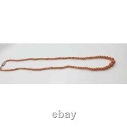 Vintage Mediterranean Natural Orange Coral Bead Necklace Sterling Silver Clasp
