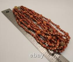 Vintage Miriam Haskell Genuine Coral & plastic bead Choker Necklace 8 strand