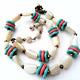 Vintage Miriam Haskell Glass Necklace Flower Beads Coral Teal
