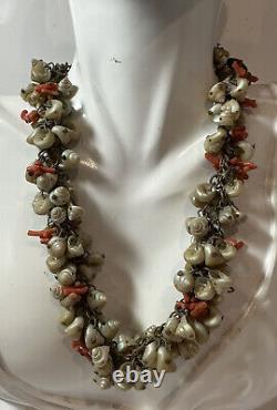 Vintage Miriam Haskell unsigned Natural Shell Red Branch Coral 15.5Necklace DC6
