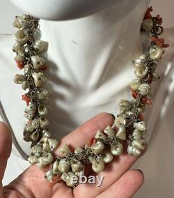 Vintage Miriam Haskell unsigned Natural Shell Red Branch Coral 15.5Necklace DC6
