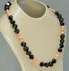 Vintage Modernist Cubic Beads Black Onyx Salmon Coral Necklace Vermeil Silver