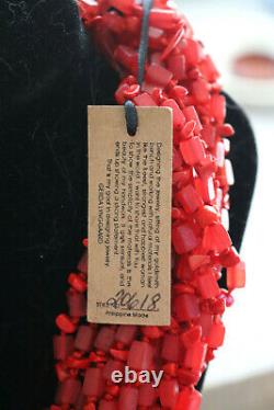 Vintage Monies Gerda Lynggaard Red Coral Multi Strand Bead Necklace