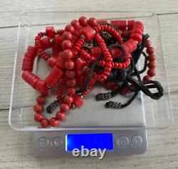 Vintage Multi Strand Oxblood Red Coral Polished Bead Graduated 3 Strand Necklace