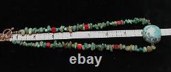 Vintage Native American 925 Sterling Silver Truquoise Red Coral Necklace