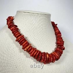Vintage Native American Red Coral Sterling Silver. 925 Necklace S Hook Clasp 18