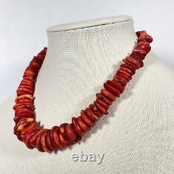 Vintage Native American Red Coral Sterling Silver. 925 Necklace S Hook Clasp 18