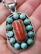 Vintage Native Navajo Coral Turquoise Sterling Silver 925 Necklace