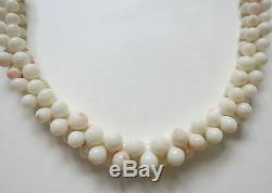 Vintage Natural Angel Skin Coral Necklace Graduated Beads 14k Carved Clasp