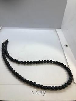 Vintage Natural Black Coral Beaded Choker Necklace Mourning Jewellery