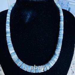 Vintage Natural Blue Coral Heishi Beaded Graduated Silver Necklace