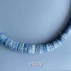 Vintage Natural Blue Coral Heishi Beaded Graduated Silver Necklace