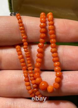 Vintage Natural Carved Red Salmon Graduated Coral bead 14 Necklace 12a 6.3