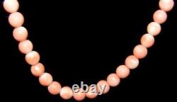 Vintage Natural Chinese Salmon Coral Bead 22 Necklace 10K Gold Closure 43gm