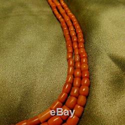 Vintage Natural Coral Beads 3 Strand Necklace 75 Grams 19-21 3 mm To 12 mm