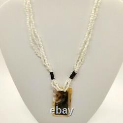 Vintage Natural Genuine White Coral Torsade necklace shell pendant 18 in