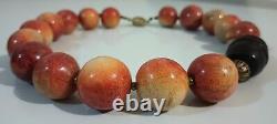 Vintage Natural Large Apple Coral & Horn Beaded 925 Silver Choker Necklace