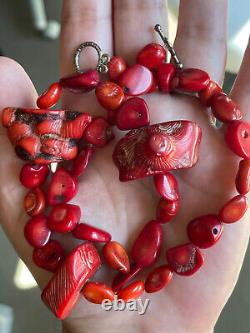Vintage Natural Large Beautiful Red Coral Chunky Necklace HEAVY 70 Grams. E